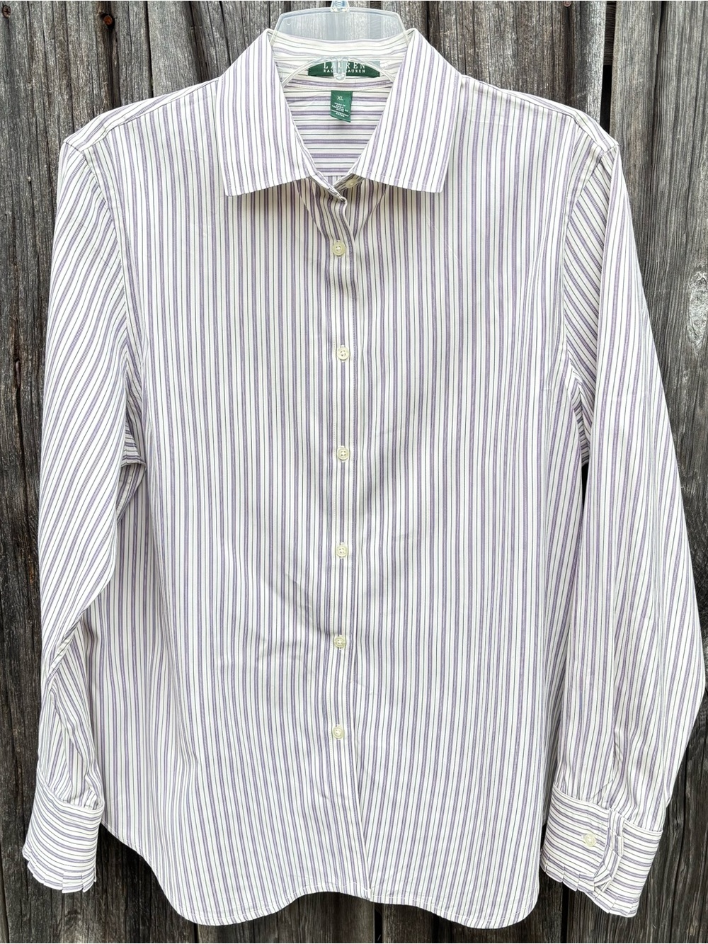 Ralph Lauren White Dress Shirt with Purple Stripes 100% Cotton Size XL